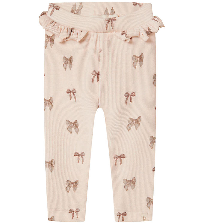 Lil' Atelier leggins - Rib - NbfGavo - Silver Peony/Bow