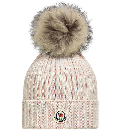 Moncler Beanie - Wool - Light Grey w. Faux Fur Pom Pom Moncler Beanie - Wool - Light Grey w. Faux Fur Pom Pom