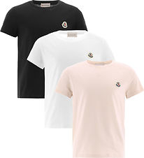 Moncler T-shirts - 3-pack - Vit/Beige/Svart Moncler T-shirts - 3-pack - Vit/Beige/Svart