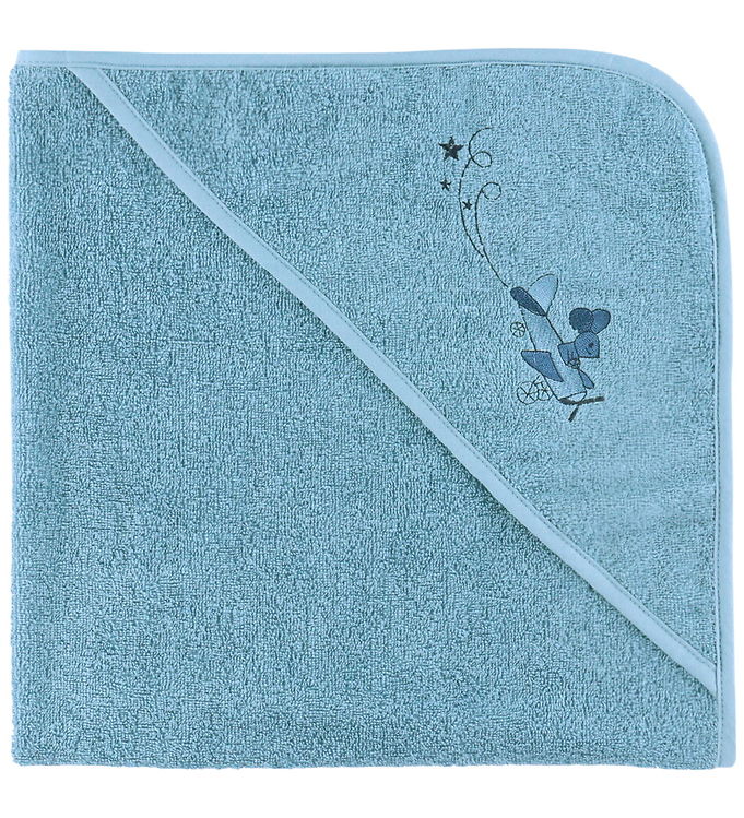 Nørgaard Madsens Babyhåndklæde – 75×75 cm – Blå m. Flyvemaskine