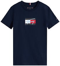 Tommy Hilfiger T-shirt - Script Flag - Dark Night Navy Tommy Hilfiger T-shirt - Script Flag - Dark Night Navy