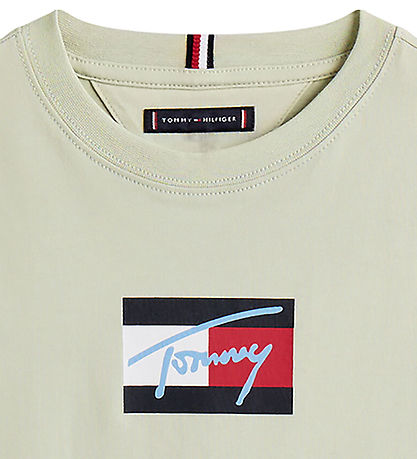 Tommy Hilfiger 티셔츠 - 스크립트 플래그 - 미스티 세이지 그린