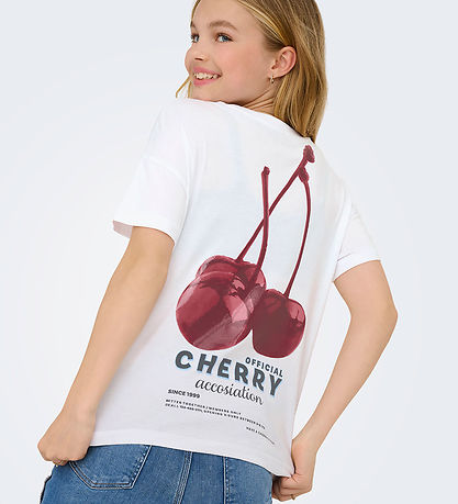 Kids Only T-shirt - kogCarrie - Bright White/Cherry Kids Only T-shirt - kogCarrie - Bright White/Cherry