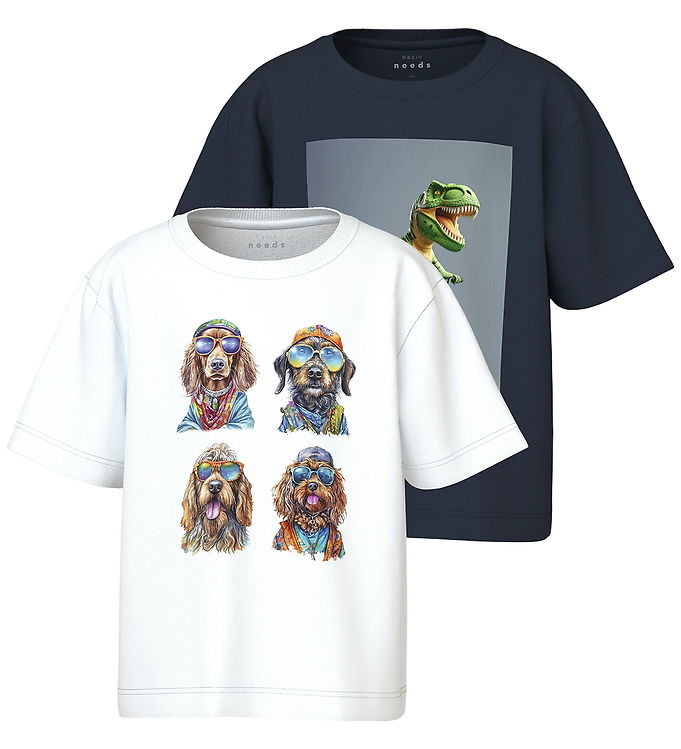 Name It T-shirts - NmmVoto - 2-pak - Bright White/Navy Blazer/Di