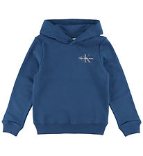 Calvin Klein Hættetrøje - Small Monogram - Blue Jean Calvin Klein Hættetrøje - Small Monogram - Blue Jean
