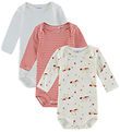 Petit Bateau Bodyer l/æ - 3-pak - Off White/Rød Petit Bateau Bodyer l/æ - 3-pak - Off White/Rød