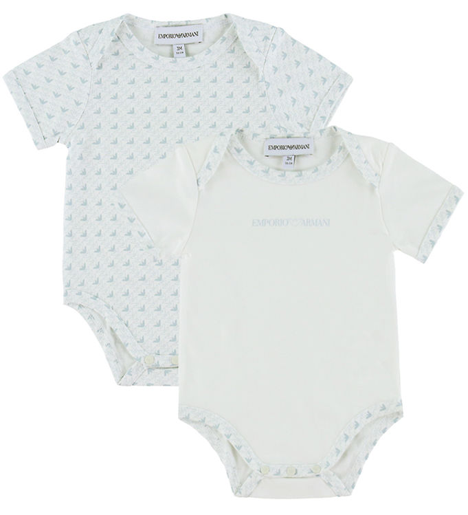Emporio Armani Bodyer k/æ - 2-pak - Hvid/Lyseblå m. Logoer