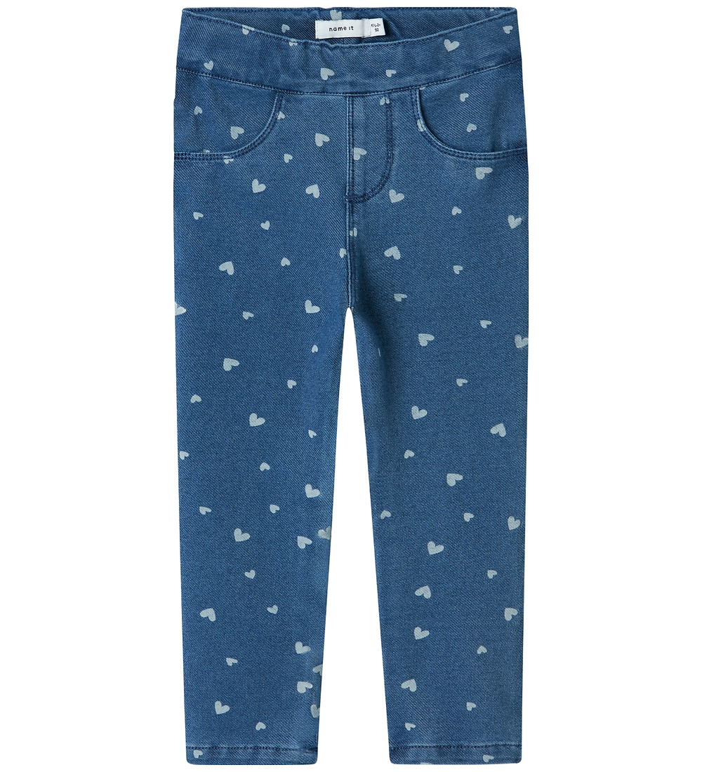Name It Leggings - Noos - NmfSalli - Medium+ Blue Denim/Hearts - Name It - 3 Jahre (98) - Leggings