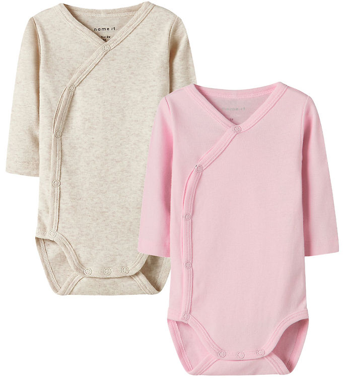 Name It Body 2-pak Parfait Pink Og Peyote Melange Med Wraplukning - Str. 0m 50cm