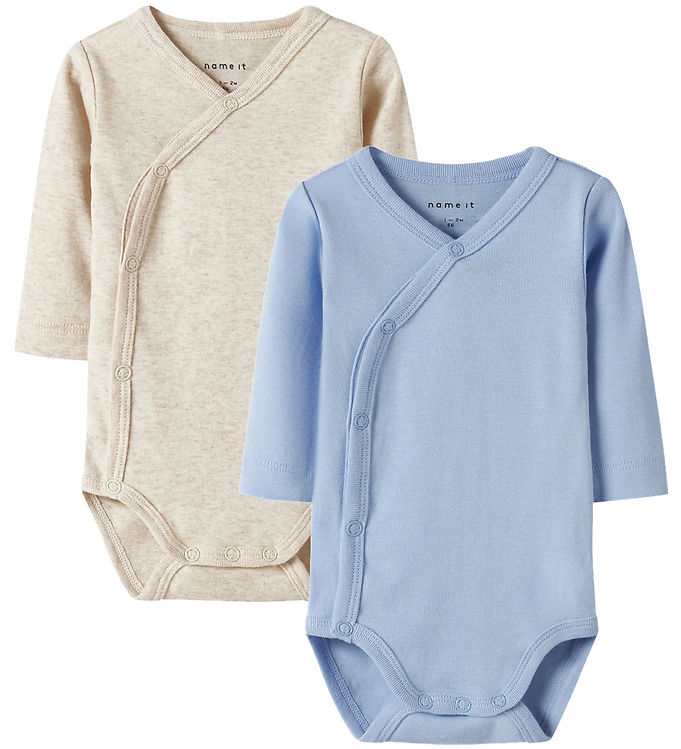 Name It Body 2-pak Chambray Blue Og Peyote Melange Med Wraplukning - Str. 6m 68cm