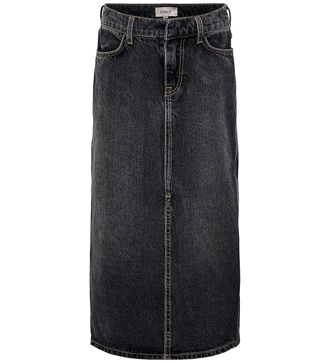 Kids Only Washed Black Long Denim Nederdel - Str. 6y 116cm