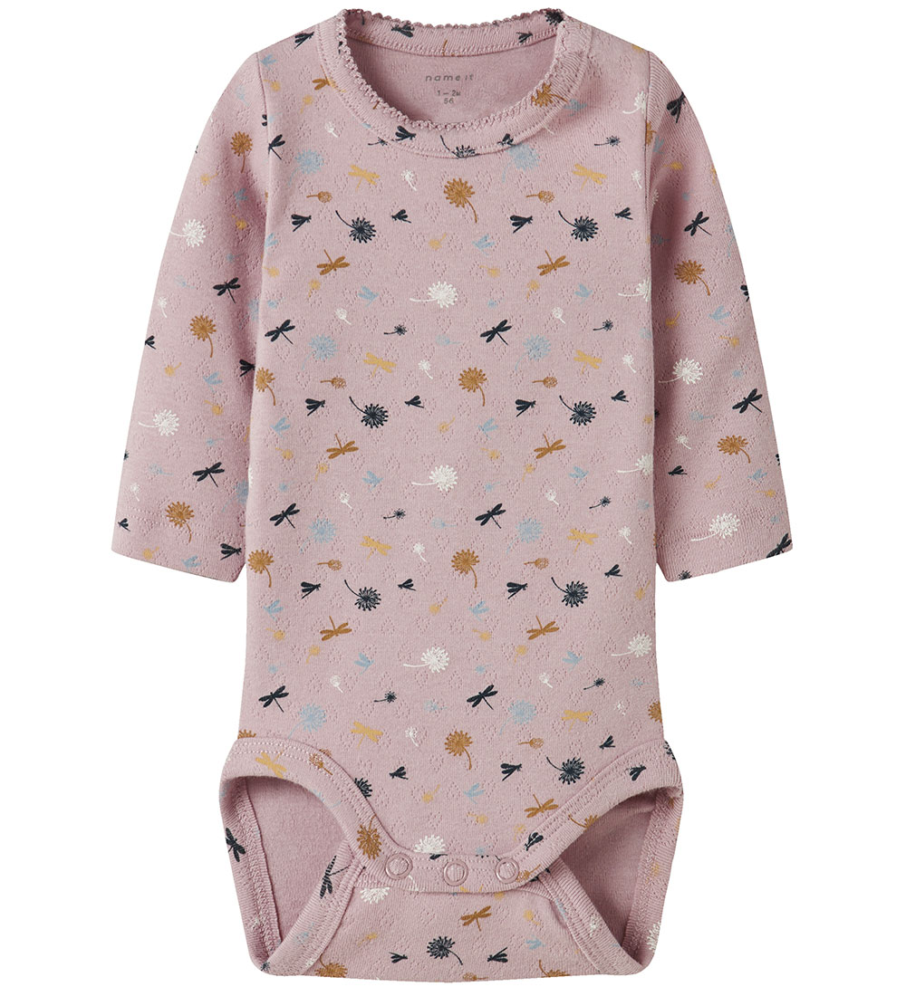 Name It Body l/ä - NbfKoral - Poliert Lilac m. Lochmuster - Name It - 50 - Body L/Ä