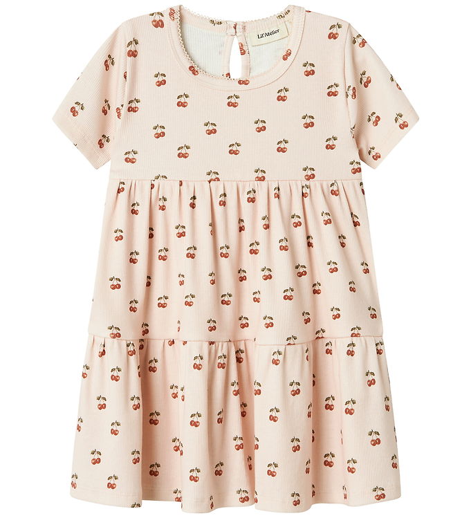 Lil' Atelier Kjole Silver Peony Med Kirsebærprint - Str. 3y 98cm