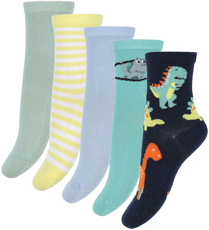 Name It Strømper Creme De Menthe Med Dino Motiv 5-pak - Str. 19/21