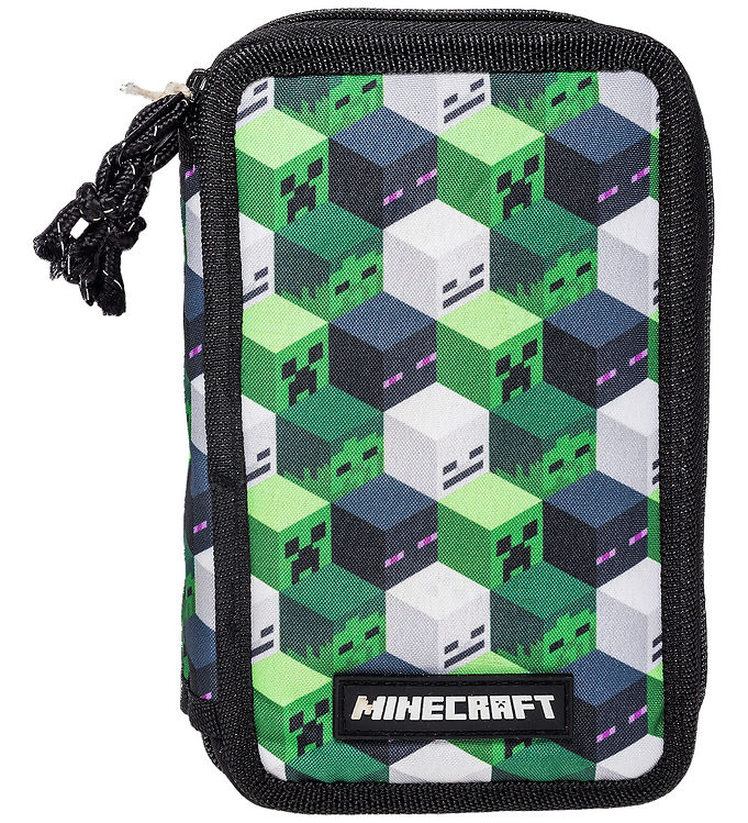 Minecraft Penalhus m. Indhold - Grøn/Sort