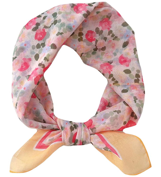 By Stær Tørklæde - Lilo - 57x58 cm - Gul/Rosa Blomster