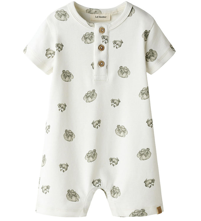 Lil' Atelier Baby Kortærmet Dragt Hvid Med Frøprint - Str. 1m 56cm