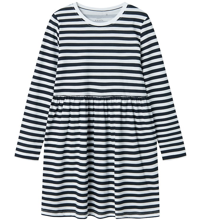 Name It Bright White Stribet Kjole - Str. 10y 140cm