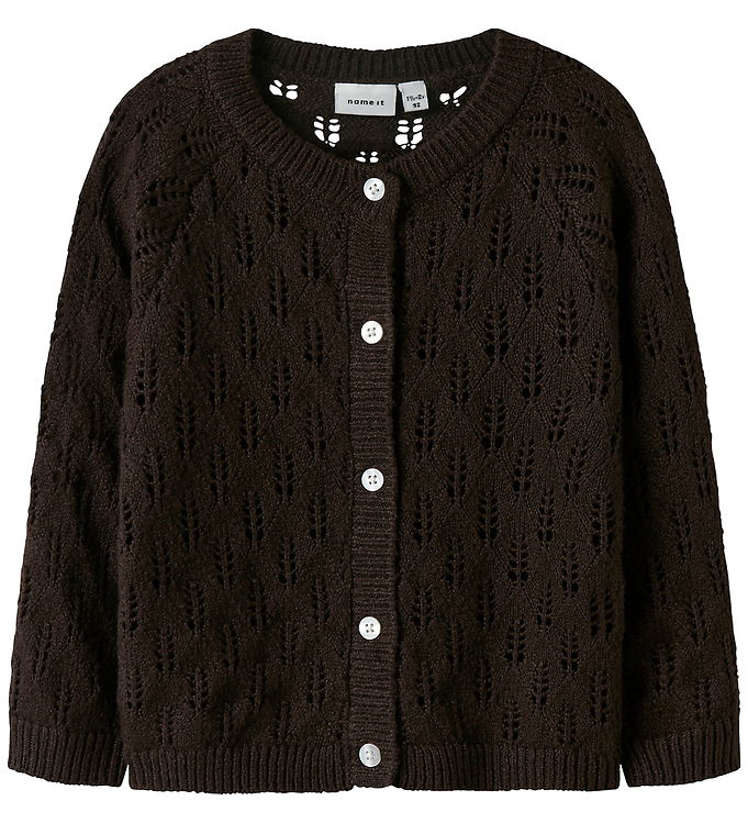 Name It Cardigan - Strik - NmfFleslit - Seal Brown m. Hulmønster