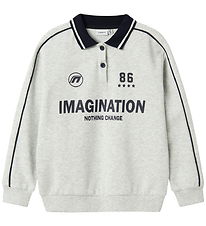 Name It Polobluse - NkmKris - Lysegråmeleret m. Print Name It Polobluse - NkmKris - Lysegråmeleret m. Print