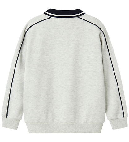 Name It Polobluse - NkmKris - Lysegråmeleret m. Print
