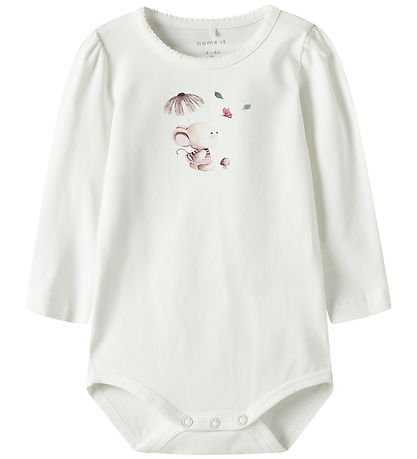 Name It Bodysuit l/s - NbfLotus - Cloud Dancer w. Print