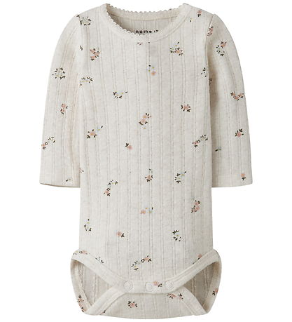 Name It Romper l/s - NbfLower - Peyote Melange m. Bloemen