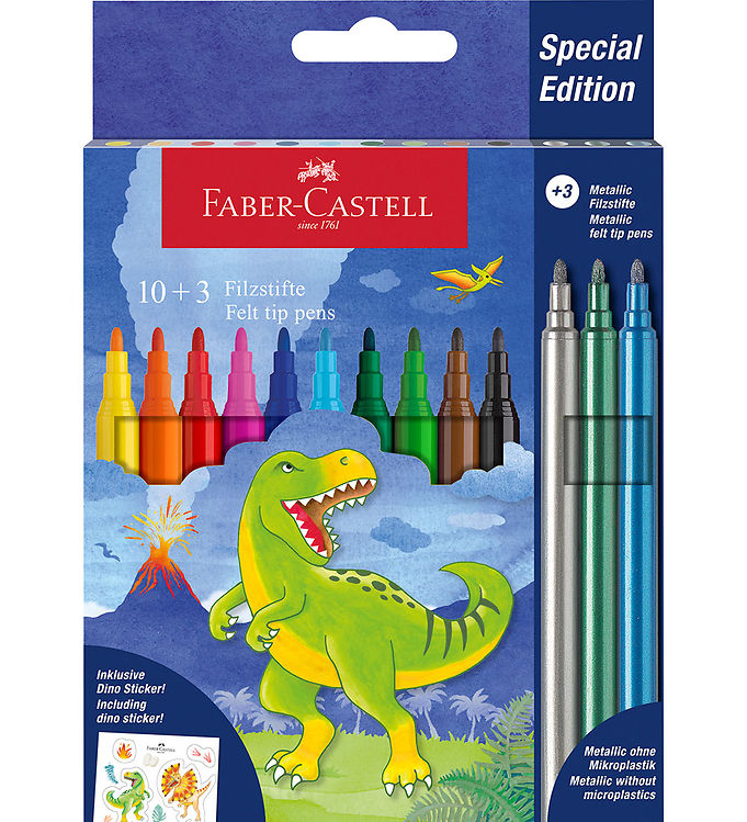 Faber-castell - Tusser Sæt Med 13 Stk + Klistermærker - Dinosaur