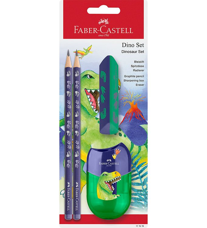 Faber-castell - Blyant Sæt Med Tilbehør - 4 Dele - Dinosaur