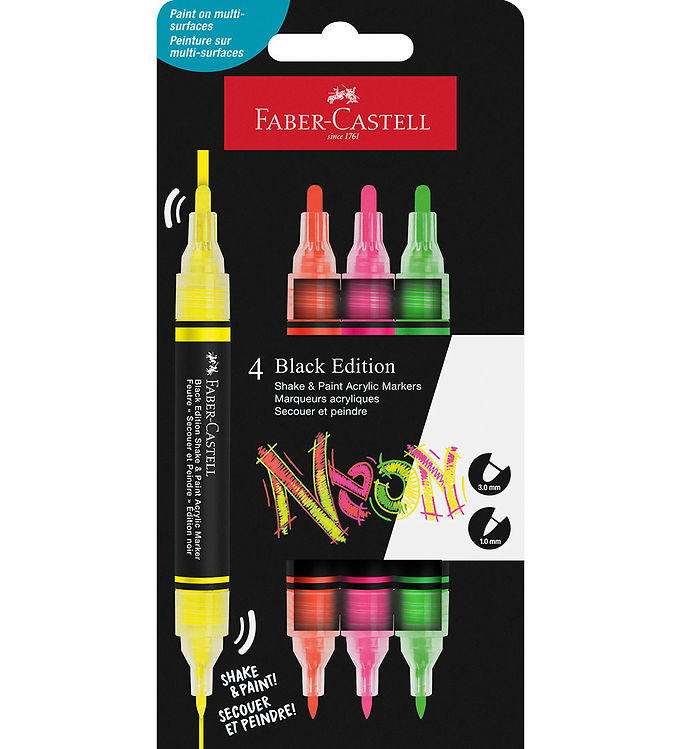 Faber-Castell Tuscher - Shake & Paint Akryl - 4 Stk. - Neon