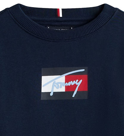 Tommy Hilfiger Peysa - Handritsfáni - Dark Nótt Dökkblátt