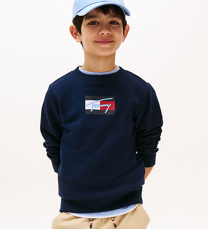 Tommy Hilfiger Peysa - Handritsfáni - Dark Nótt Dökkblátt