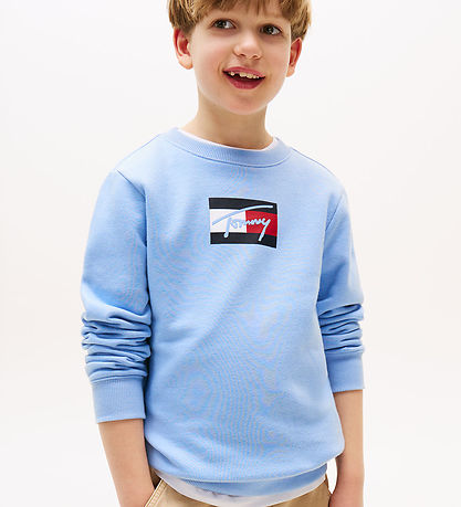 Tommy Hilfiger Sweatshirt - Schriftzug Flagge - Cloudy Blue