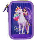 Unicorn Academy Pencil Case w. Contents - Double - Purple/Glitte