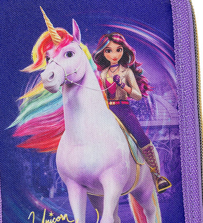 Unicorn Academy Penalhus m. Indhold - Dobbelt - Lilla/Glitter