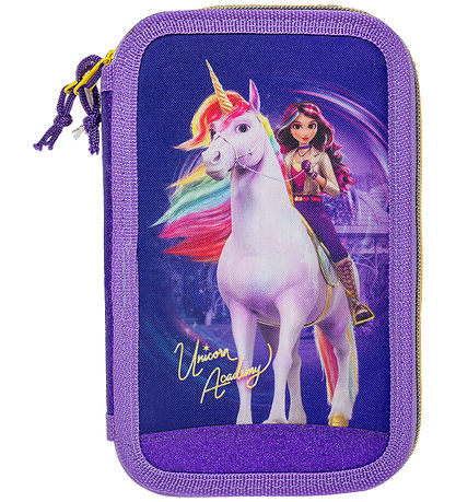 Unicorn Academy Penalhus m. Indhold - Dobbelt - Lilla/Glitter