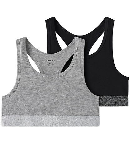Name It Toppe - Noos - NkfShort - 2-pak - Sort/Gråmeleret