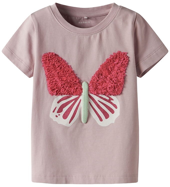 Name It T-shirt - NmfLofla - Burnished Lilac m. Sommerfugl