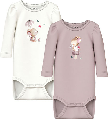 Name It Rompers l/s - NbfLotus - 2-pack - Cloud Danser/Gepolijst