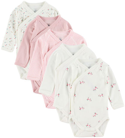 Petit Bateau Slå-om Body l/æ - 5-pak - Hvid/Rosa Petit Bateau Slå-om Body l/æ - 5-pak - Hvid/Rosa
