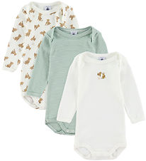Petit Bateau Body l/æ - 3-pak - Hvid/Grøn Petit Bateau Body l/æ - 3-pak - Hvid/Grøn