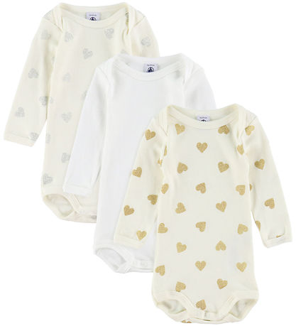Petit Bateau Body l/æ - 3-pak - Hvid m. Guld/Sølv Petit Bateau Body l/æ - 3-pak - Hvid m. Guld/Sølv