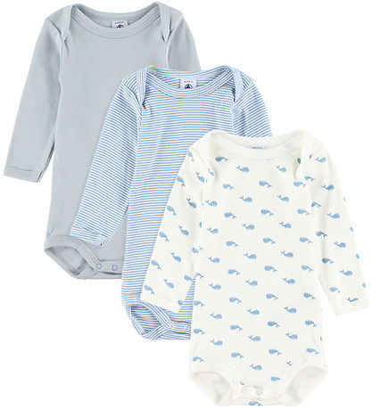 Petit Bateau Body l/æ - 3-pak - Blå/Hvid Petit Bateau Body l/æ - 3-pak - Blå/Hvid