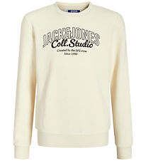 Jack & Jones Sweatshirt - JjMakoto - Antique White/Big Print Jack & Jones Sweatshirt - JjMakoto - Antique White/Big Print