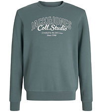 Jack & Jones Sweatshirt - JjMakoto - Stormy Weather/Big Print Jack & Jones Sweatshirt - JjMakoto - Stormy Weather/Big Print