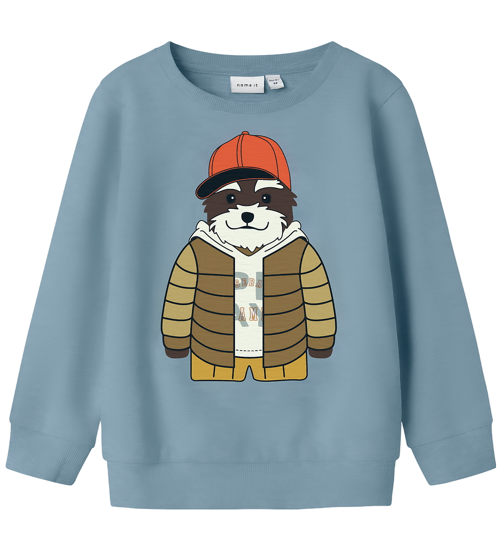 Name It Sweatshirt - NmmKamden - Dusty Blue m. Print - Name It - 3 Jahre (98) - Sweatshirts