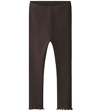 Name It Leggings - Rib - NmfLalla - Seal Brown m. Hulmønster Name It Leggings - Rib - NmfLalla - Seal Brown m. Hulmønster
