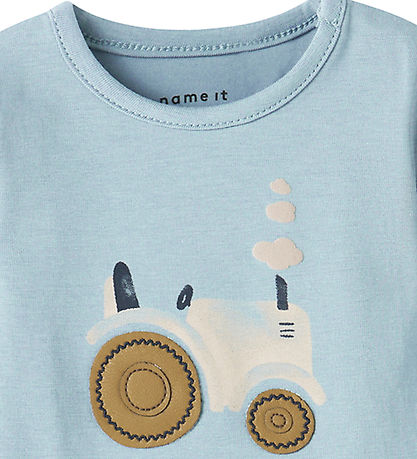 Name It Bodysuit l/s - NbmLife - Dusty Blue w. Tractor