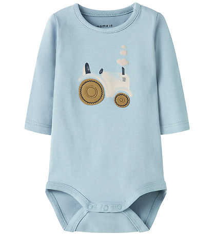 Name It Bodysuit l/s - NbmLife - Dusty Blue w. Tractor