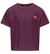 Kids Only T-shirt -KogMaiken - Mauve Wine/Heart Emb/Sea Pink Kids Only T-shirt -KogMaiken - Mauve Wine/Heart Emb/Sea Pink
